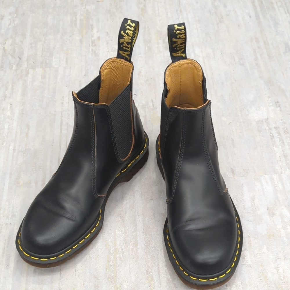 Dr. Martens Black and Yellow Leather Boots Mens Size 8